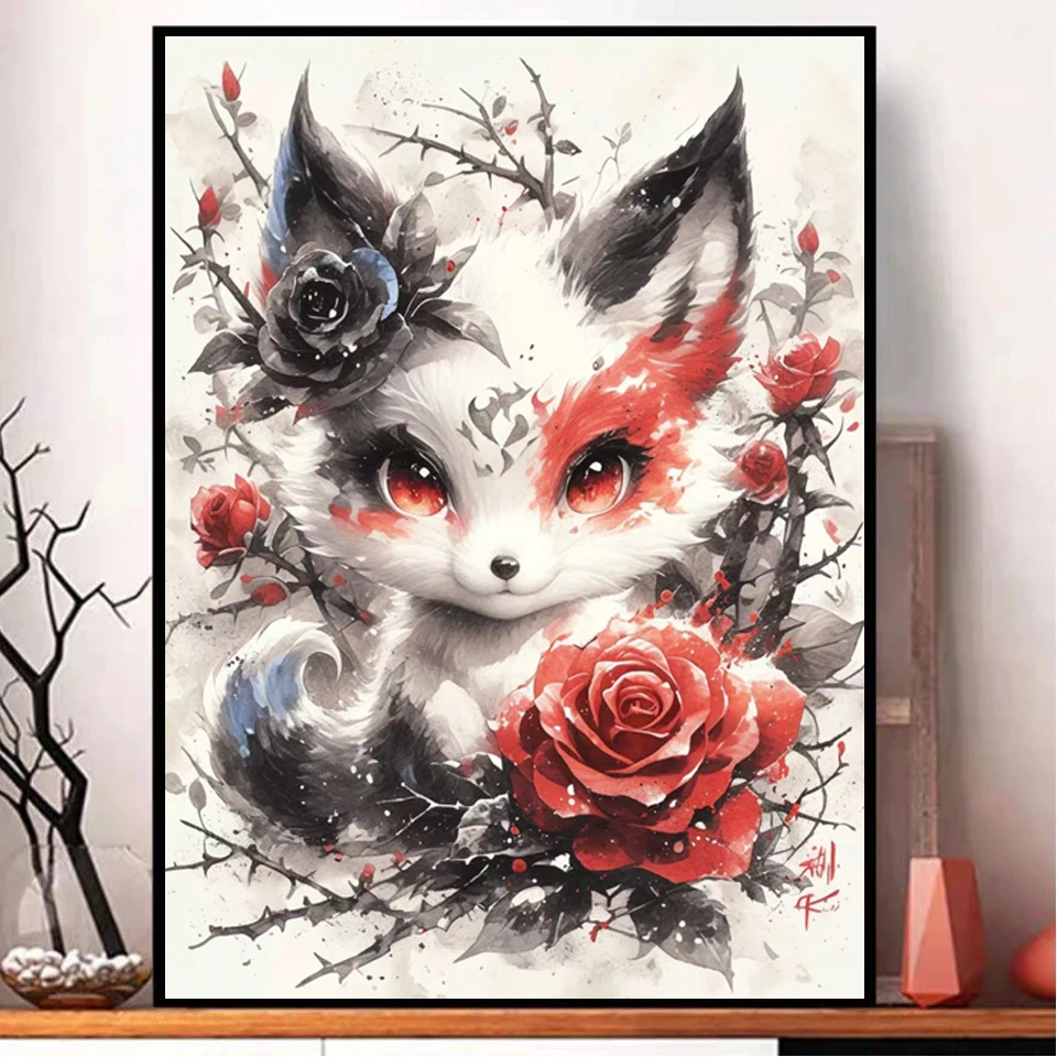 DIY Diamond Painting Flower Animal Fox Cat Tiger Rabbit Full Diamond Art Embroidery Red Rose Mosaic Cross Stitch Kit Home Decor