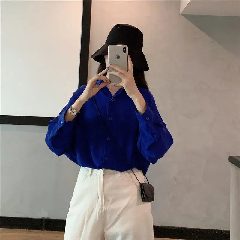 Elegant Lapel Button Loose All-match Long Sleeve Shirt Female Clothing 2023 Autumn New Casual Tops Solid Color Blouse