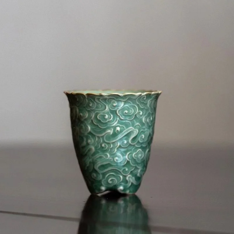 

Chinese antique cyan glazed porcelain sculpture high-end wine glasses