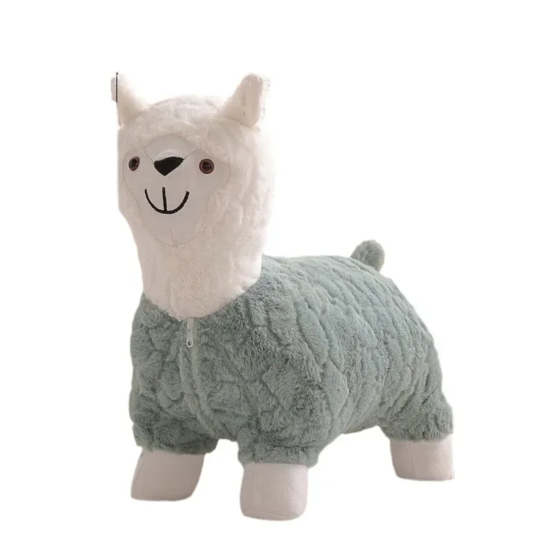 Alpaca stool cartoon animal  l plush bantam stool door shoe change  creative small stool solid wood cute