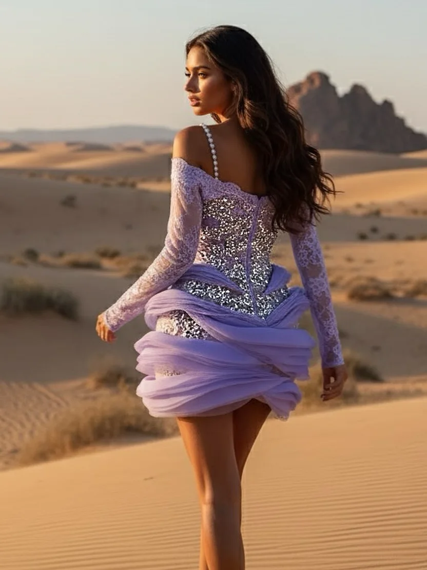 أرجواني خارج الكتف الدانتيل الترتر فستان كوكتيل اللؤلؤ سلسلة الأشرطة الفاخرة خمر ثوب حفلة أنيقة للتخصيص مثير براقة #2