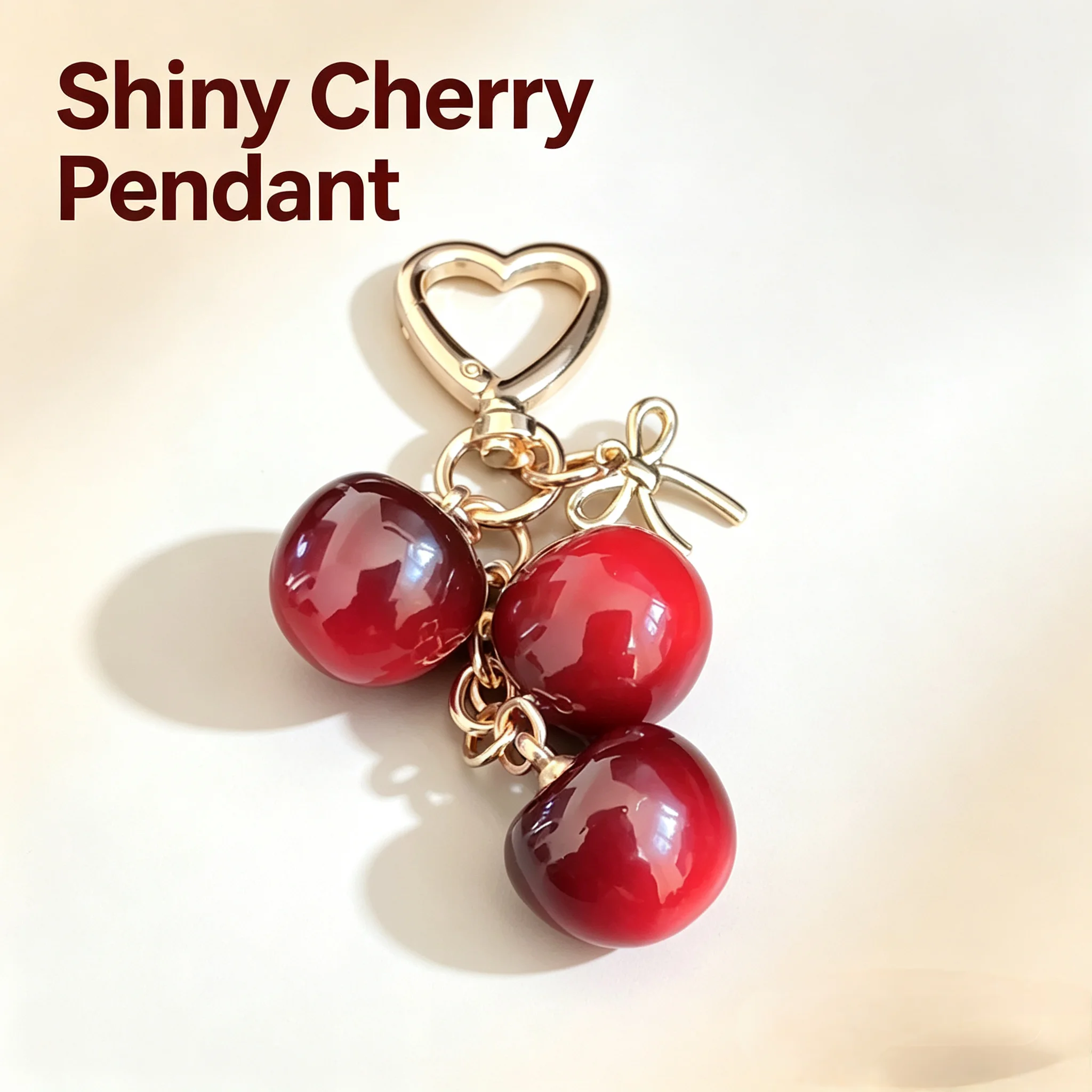 Cute Cherry Bag Charm Keychain Glossy Red Fruit Pendant Heart Shape Lobster Clasp Bowknot Fashion Handbag Purse Wallet Accessory