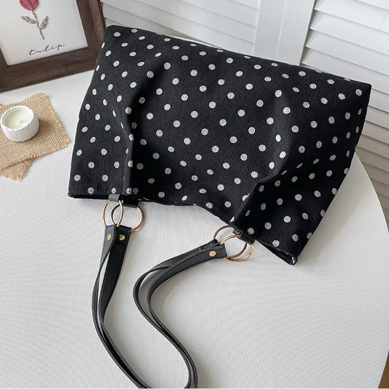 Canvas-Umhängetasche mit Polka-Dot-Print, Damen-Shopper mit großer Kapazität, koreanische Nischen-Handtasche mit vielseitiger Magnetschnalle – Detail 21