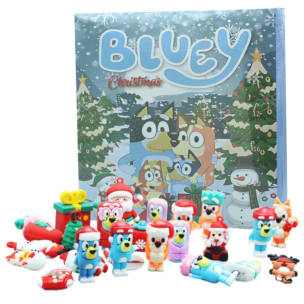 24pcs Set Dog Figure Christmas Advent Calendar Blind Box Birthday Gift Kawaii Blue Dog Anime Figural Action PVC Model Kid Toy