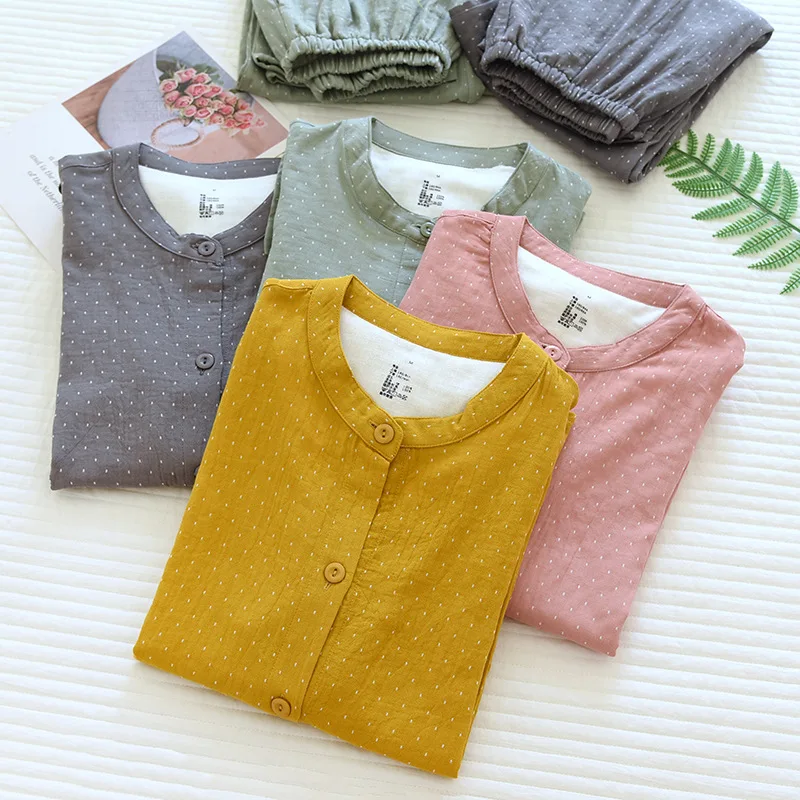 Cotton Pajamas Couple Style Thin Long Sleeve Washed Cotton Loose Fit Home Clothes Comfortable Leisure Men Women Sleepwear