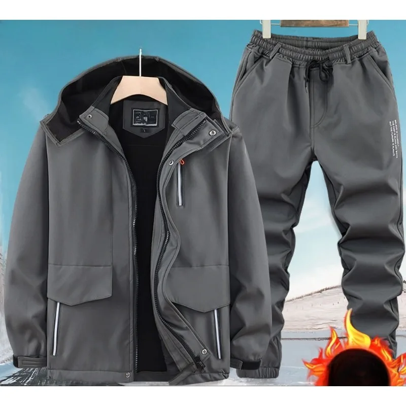 

Men's Autumn Winter Waterproof Windproof Clothes Cold-proof Warm Camouflage Clothing Outdoor Clothes Fleece Thickened Jacket Set
