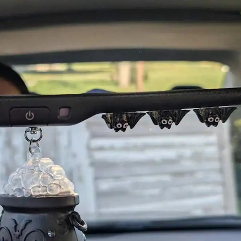 3pcs Cool Bat Car Rearview Mirror Decor, Cute Bat Dashboard Ornament, Halloween Car Interior Decoration, Bat Lover Gift