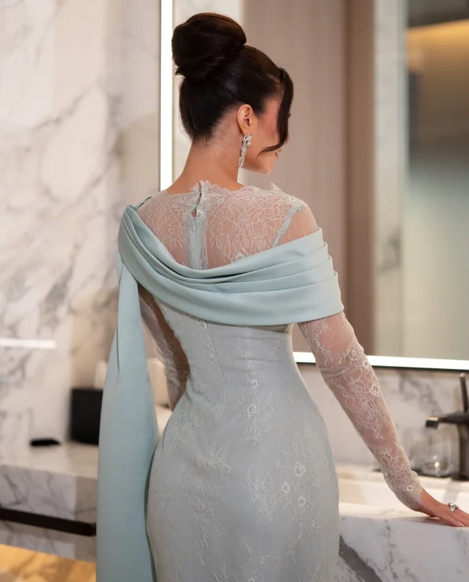 Robe de soirée en Tulle et taches, personnalisée, de haute qualité, sans bretelles, manches longues, longueur cheville, bleu froissé, ligne a, fermeture éclair