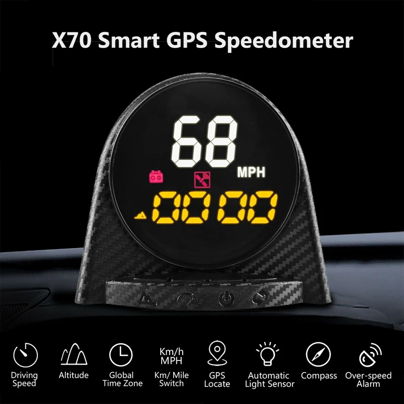 GPS HUD Head-Up Display Speedometer Overspeed Alarm Compass Digital Meter Gauge MPH/KMH