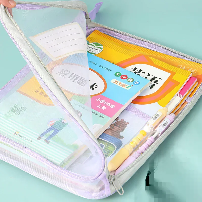 A4 Stationery Storage Bag Double-layer Mesh Zipper Bag Large Capacity Organizer Folders School Office Supplies Stationary Bag