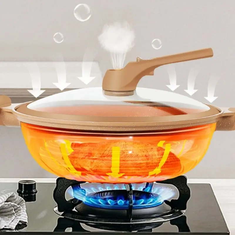 Non-Stick Clay Wok With Steamer Basket Clay Wok Micro-pressure Wok Multifunctional Non-stick Household Frying Pan Induction