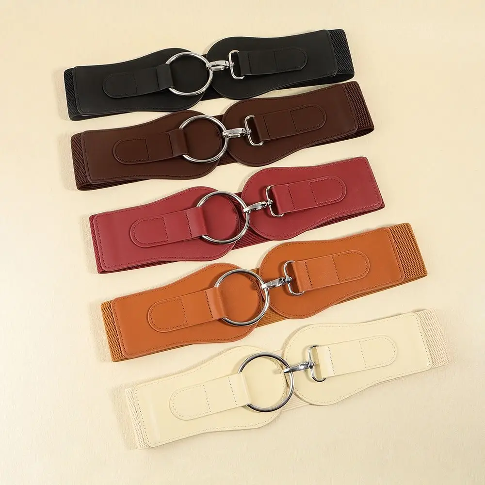 Fashion PU Leather Wide Waist Belt Wide Width Coffee Black Elastic Belt Versatile Adjustable PU Leather Belt Coat Styling