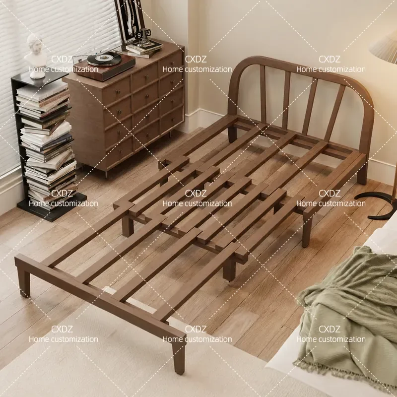 New Ash Wood Solid Wood Foldable Sofa Bed Dual Purpose for Bedroom Study Living Room Cocoa Removable Retractable Bed