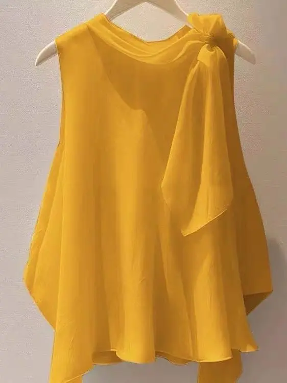 

Unique Stylish Green Sleeveless Shirt Women's Fashionable Summer Top High-End Elegant Small Shirt Korean Style Knot