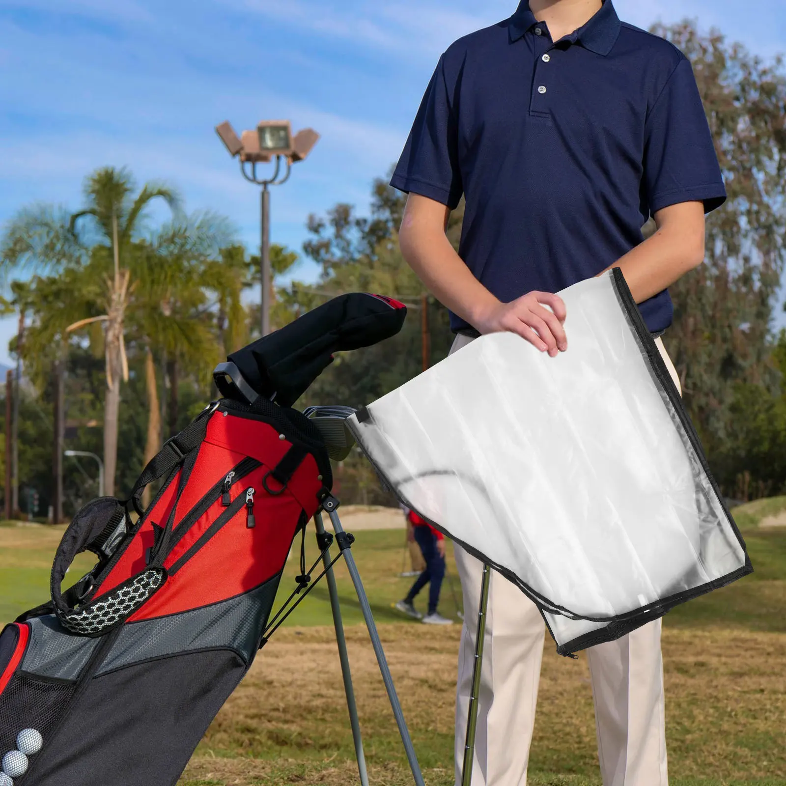 

Golf Bag Rain Cover Portable Weatherproof Nylon Plastic Golf Push Cart Protective Cover Golfing Bag Protection Sleeve