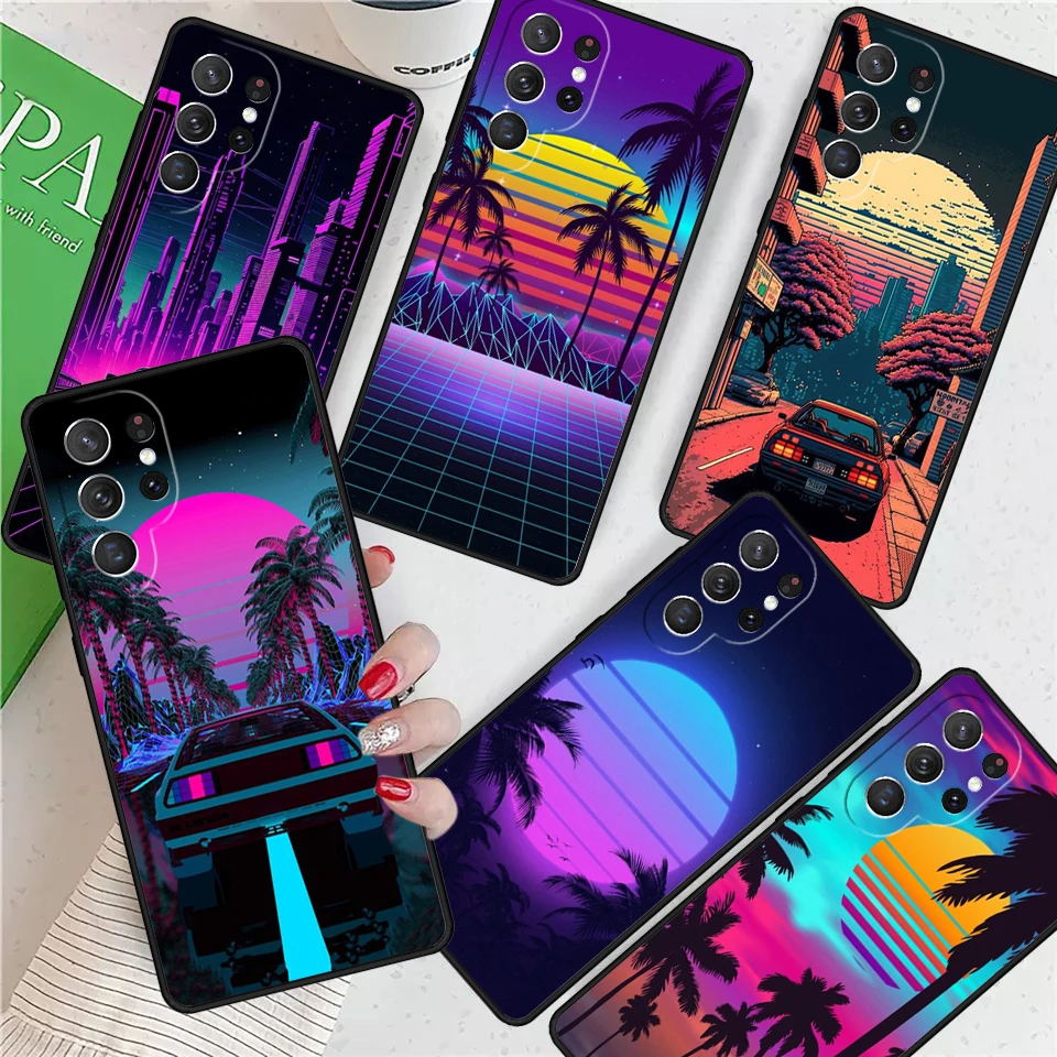 Hot Synthwave Retro 80s Neon For Samsung Galaxy S24 Ultra S21 S22 S8 S9 S10E Note 10 20 Plus FE S23 Phone case Cover Coque