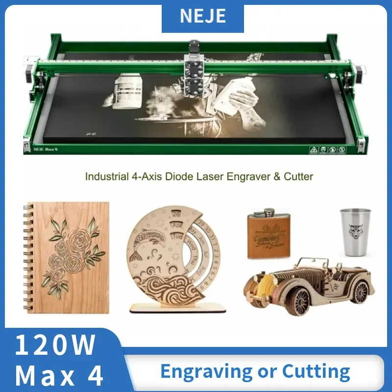 

NEJE Max 4 80/120W A40640/E40/E80 Engraving Cutting Machine 4-Axis Industrial Laser Engarver Cutter High-Efficiency Pulse Energy