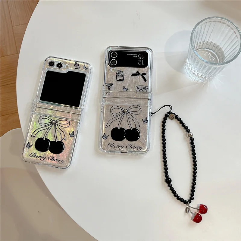 Personalized Cherry Stickers for Samsung Galaxy Z Flip 7 6 5 4 Protective Back Cover for ZFlip5 ZFlip6 ZFlip7 Case Shell