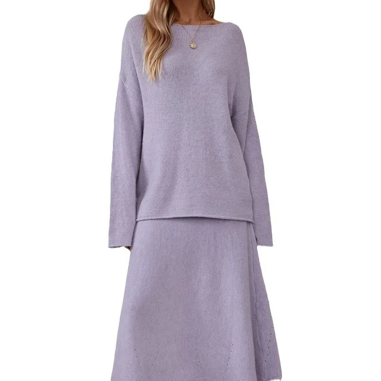 UMI MAO Top Damski Jesienno-Zimowy Nowy Elegancki Komplet Dzianinowy Dla Kobiet Sweter z Odkrytymi Ramionami Elastyczna Talia Spódnica typu Rybka