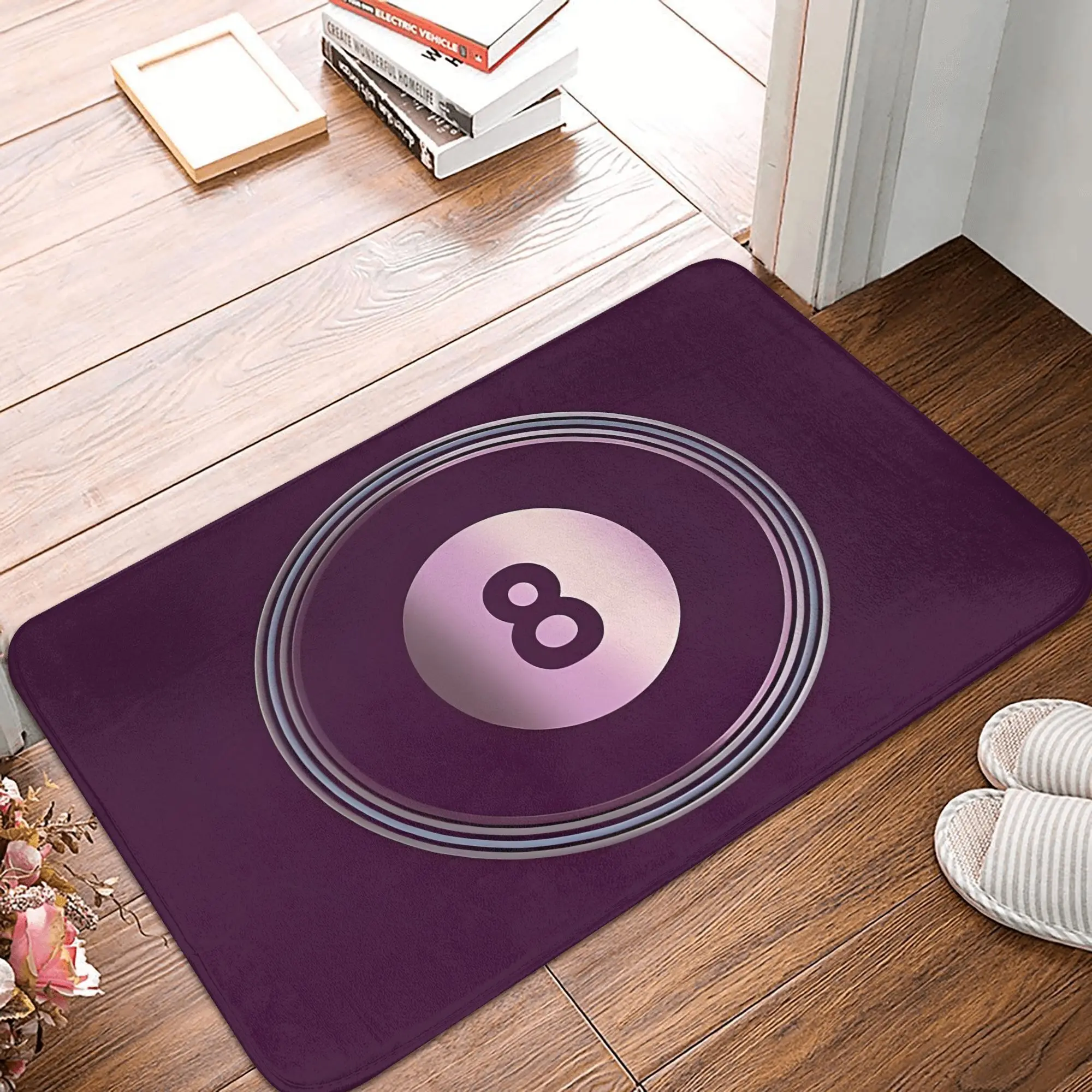 Number Eight Print Doormat Navy Blue White Waves Printed Polyester Machine Washable Cold Water Only 80x50cm