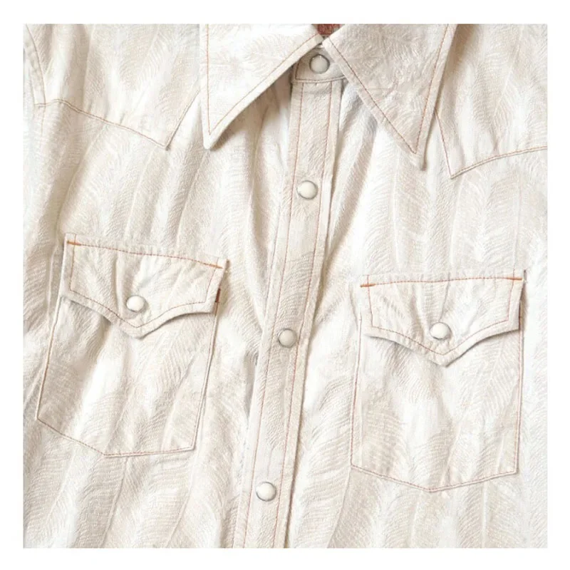 24AW KAPITAL Hirata Japanese Retro Casual Feather Embroidered White Denim Loose Long Sleeved Shirt for Men