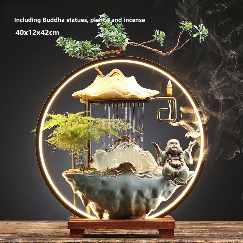 Wealth-Attracting Water Feature Ornament - New Chinese Style Creative Decor for Living Room, Office Desk & Opening Gift
