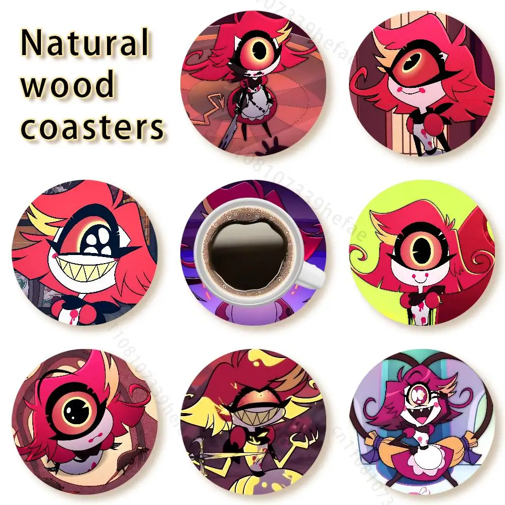 

H-Hazbin Hotel Niffty Round Wooden Coaster 4 Inch Heat-Resistant Anti-skidding Home Party Theme Decor Photo Props Gifts