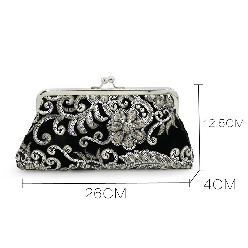 Vintage Embroidered Flower Evening Clutch Handbags for Women 2024 Chain Shoulder Messenger Bags Lady Wedding Party Sequins Purse