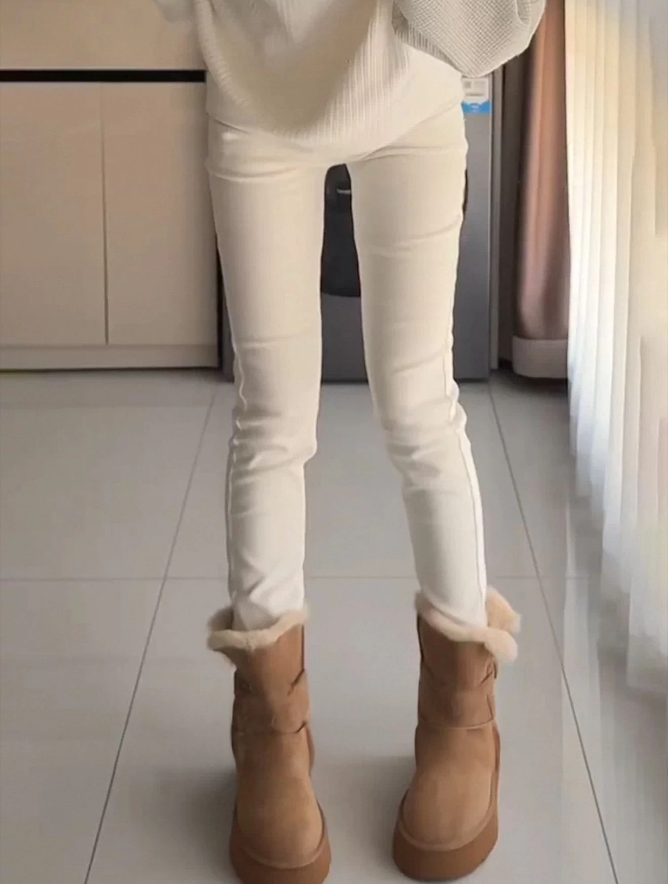 

Classic High-Waist Slim Fit White Denim Jeans Women's Casual Cotton Stretch High Elastici Autumn Winter Faion