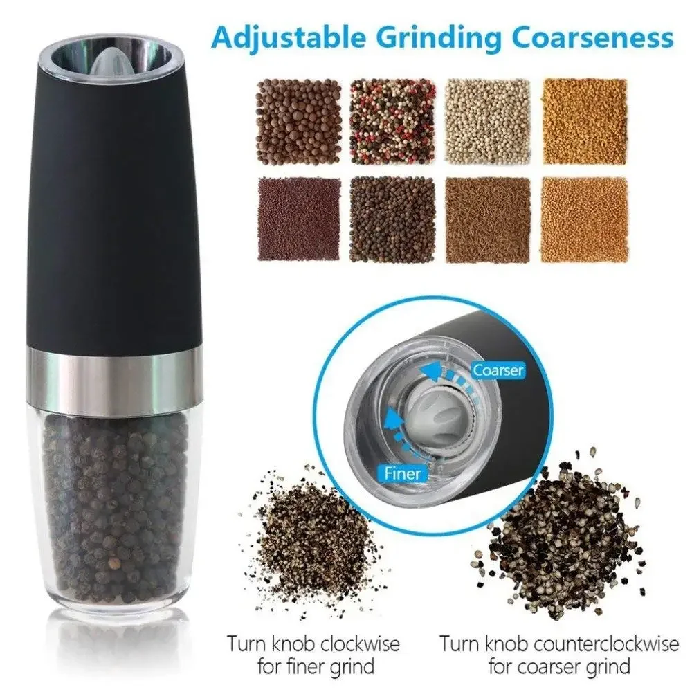 2Pcs Automatic Electric Gravity Induction Adjustable Salt and Pepper Grinder Spice Mill Food Particles Grinder Kitchen Tools