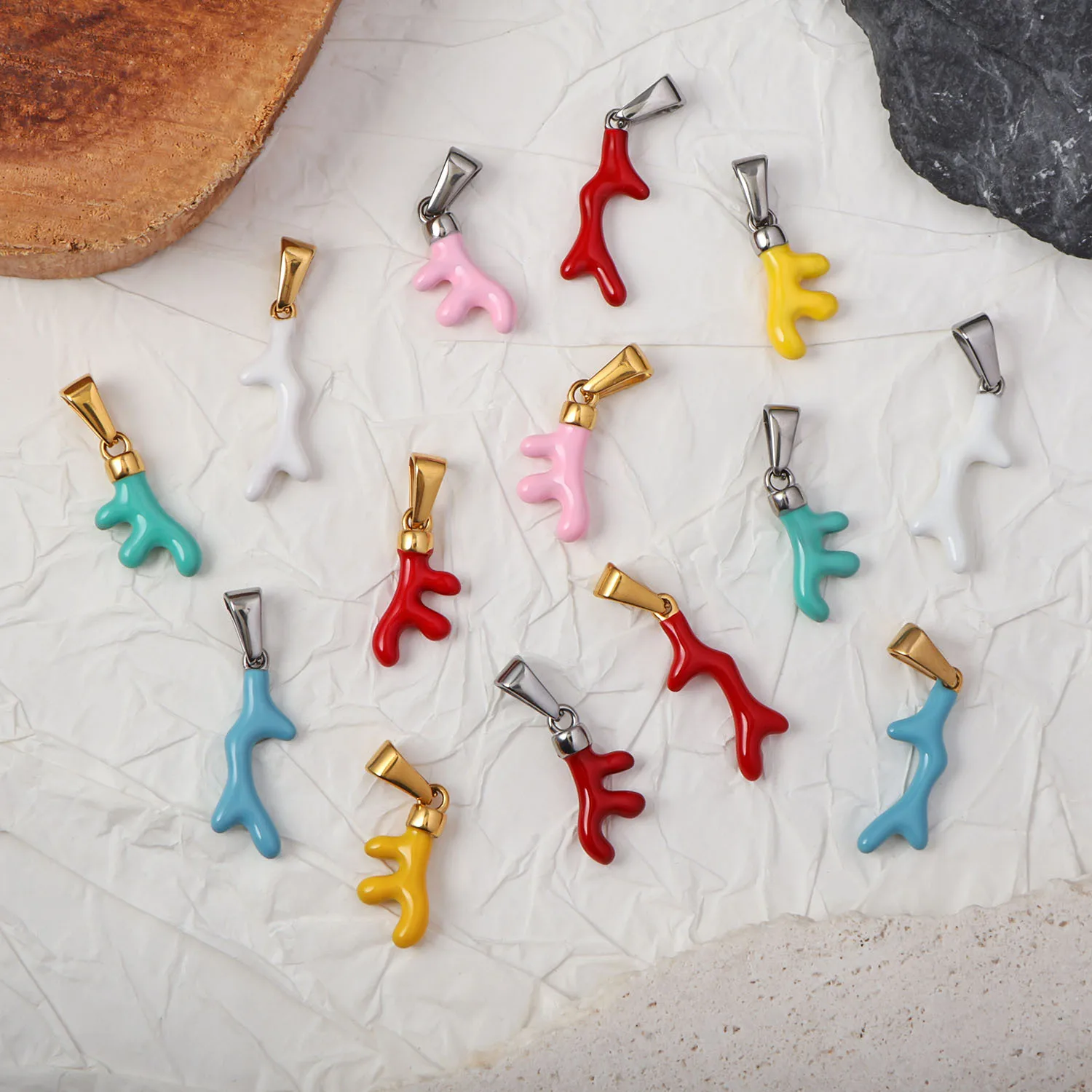 6Pcs Stainless Steel Enamel Coral Branch Charms DIY Jewelry Making Pendants For Bracelets Necklaces