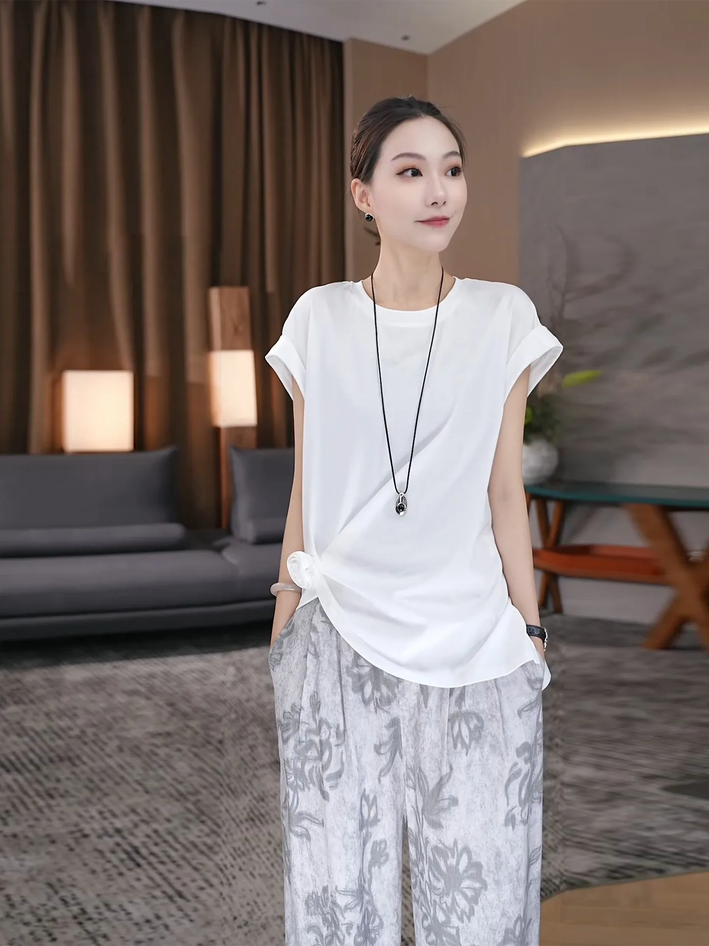 

Zo Zo Home Irregular 3D Flower T-irt Ele Versatile Design Summer Cotton ort Sve round Ne Casual Ladylike Sle