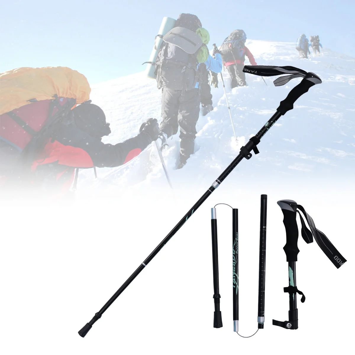 Mountaineering Stick on Foot Multi-Section Trekking Pole Retractable Cross-Country