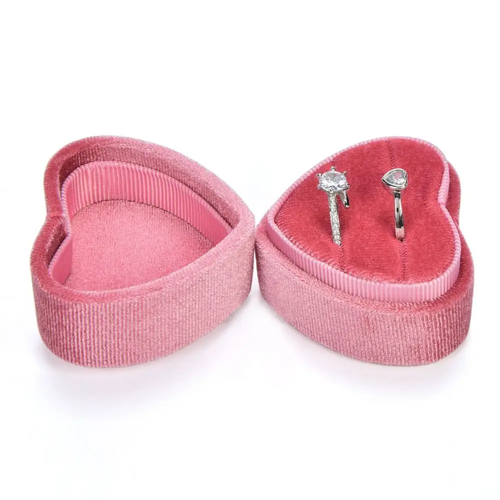 Caja de exhibición de anillos en forma de corazón de boda duradera, caja de almacenamiento de anillos dobles con tapa desmontable, caja de joyería de terciopelo