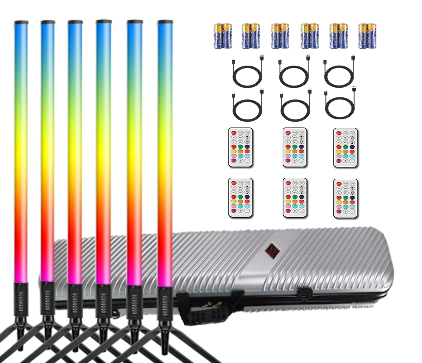 6Pcs TL-130Plus Rechargeable Battery Rgb Led Neon Tube Lights With Stand Bracket For DJ Dance Stage Party Events Both Lighting