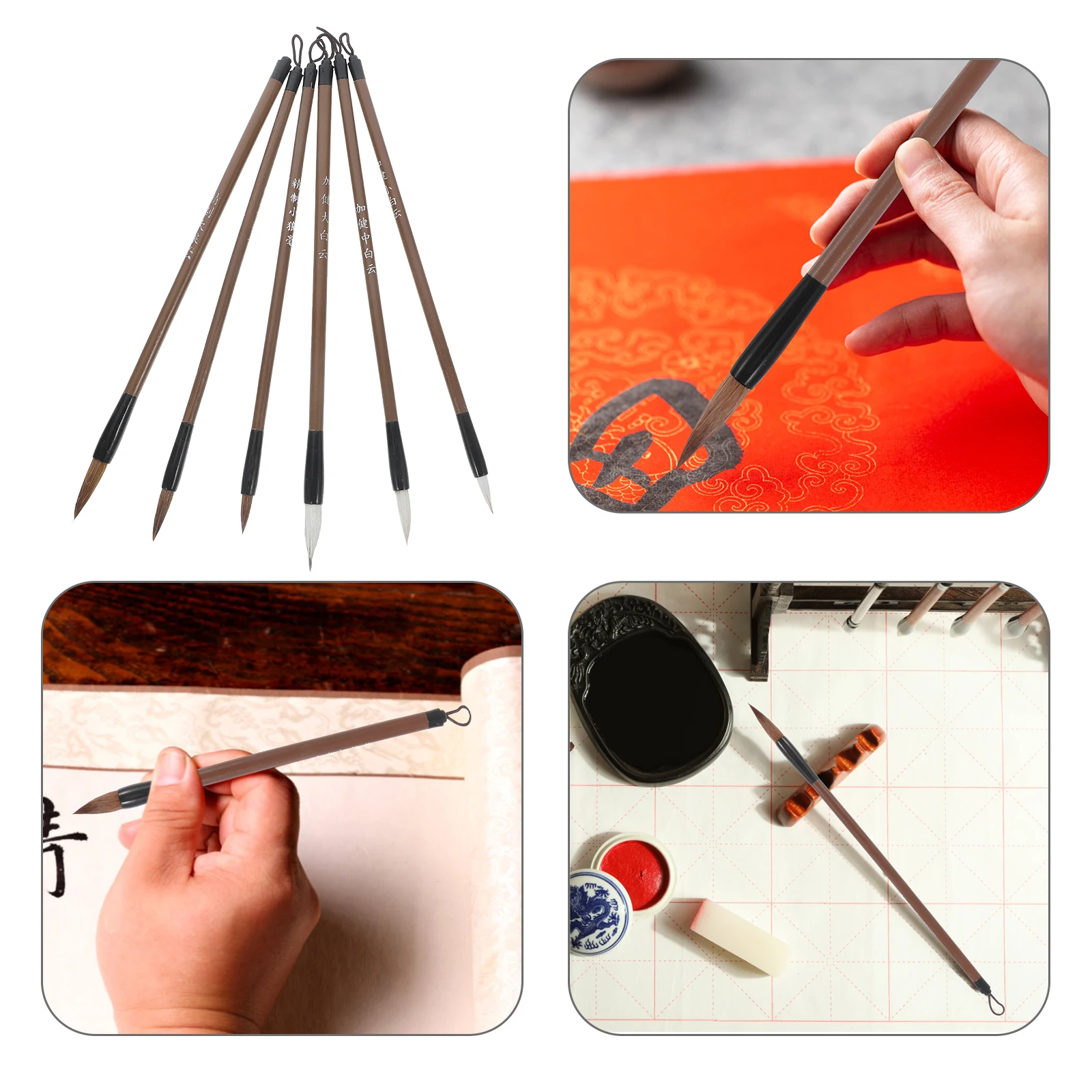 

6 Pcs Set Brown Sumi Calligraphy Brush Paint Brush Student Paint Pen Watercolor Writing Stationery Gift Art Supplies