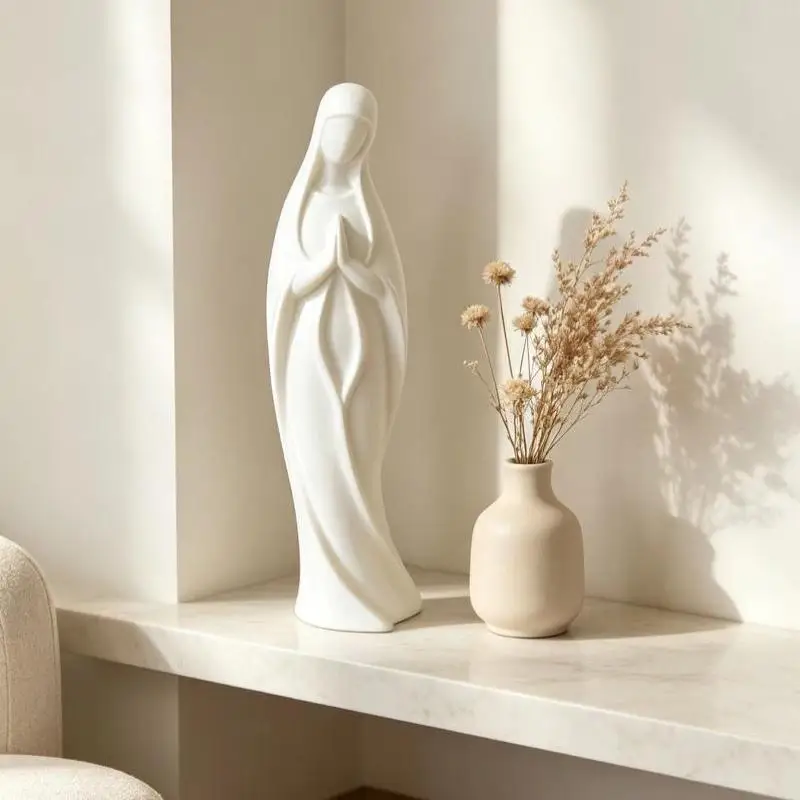 3D Printed Praying Mary Statue Minimalist Blessed Mother Ornament Scratch Resistant Plastic