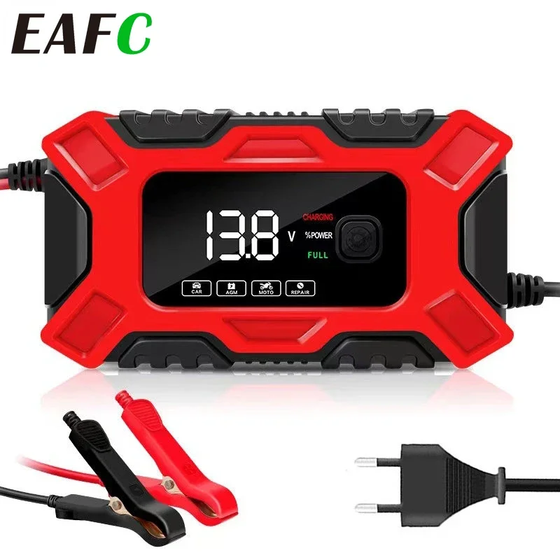 Autobatterie-Ladegerät 6A 12V Auto- und Motorrad-Batterieladegerät Blei-Säure-Batterie Smart-Reparatur LCD-Display