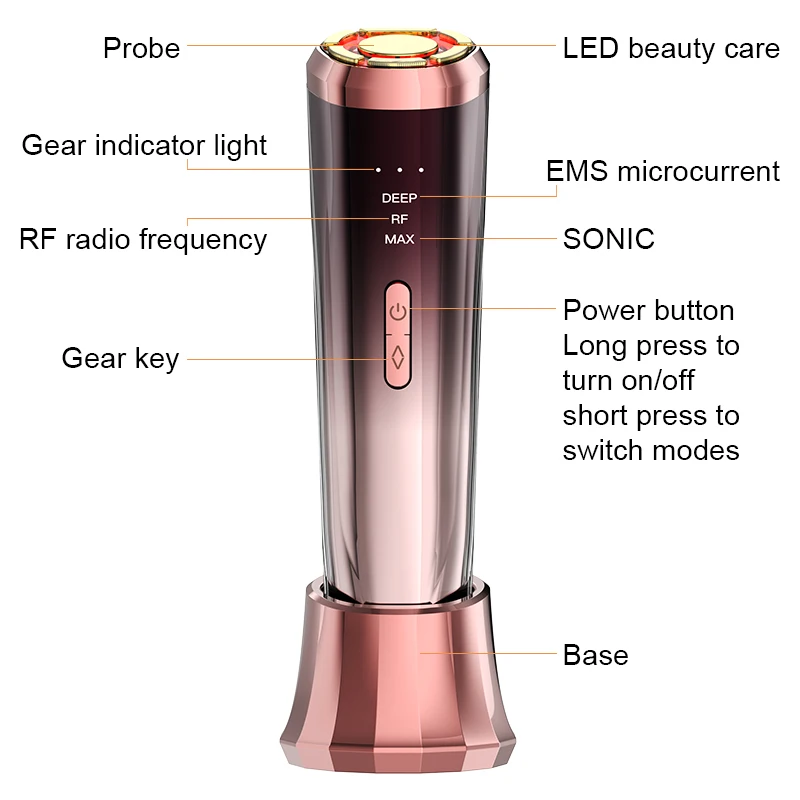 Beauty Instrument 3 Face Slimming Device with Red Light Therapy Blue Light Emitting Diode Care Wrinkle Removal Anti-aging