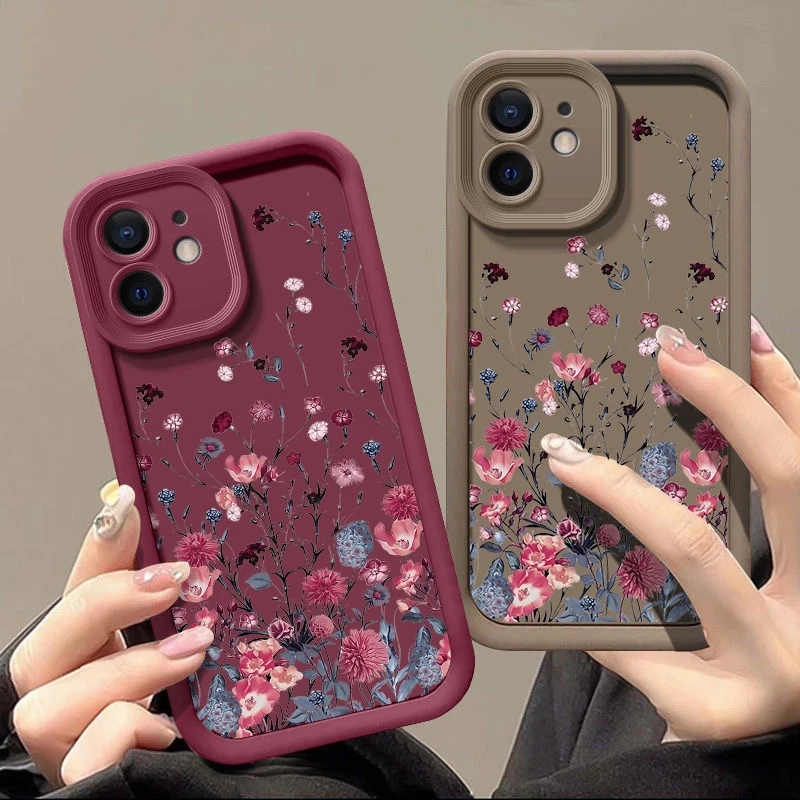 Retro Flower Case For iPhone 17e 16e 17 Air 16 15 14 Pro Max Plus 13 12 Pro Max 11 Shockproof Soft Silicone TPU Phone Back Cover