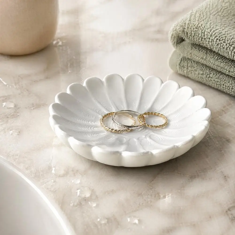 White Storage Dish for Rings Decorative Jewelry Tray 3d Printed Flower Jewelry Tray for Rings Necklaces Decorative for Vanity