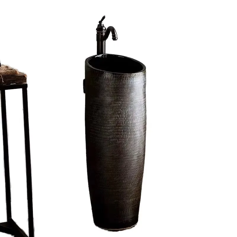 

Hotel with modern design square pillar basin floor-to-ceiling integrated artificial stone washbasin