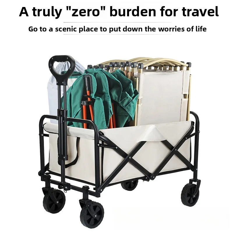 Camping Cart Collapsible Folding Large Capacity Outdoor Trolley Hand Pulled Picnic Cart Picnic Camping Cart Shopping Trolley