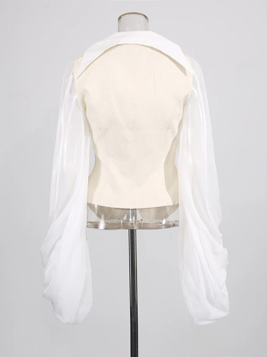 CHICEVER البيج المشمش تقسم أزرار سترة الإناث التلبيب فانوس كم فضفاض فاخر المرأة السترات الخريف موضة نمط جديد #4