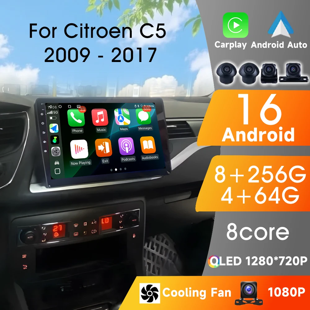 

Car Radio Carplay Android For Citroen C5 2008 - 2017 Android 16System Multimedia Video Player screen Navigation GPS Auto stereo