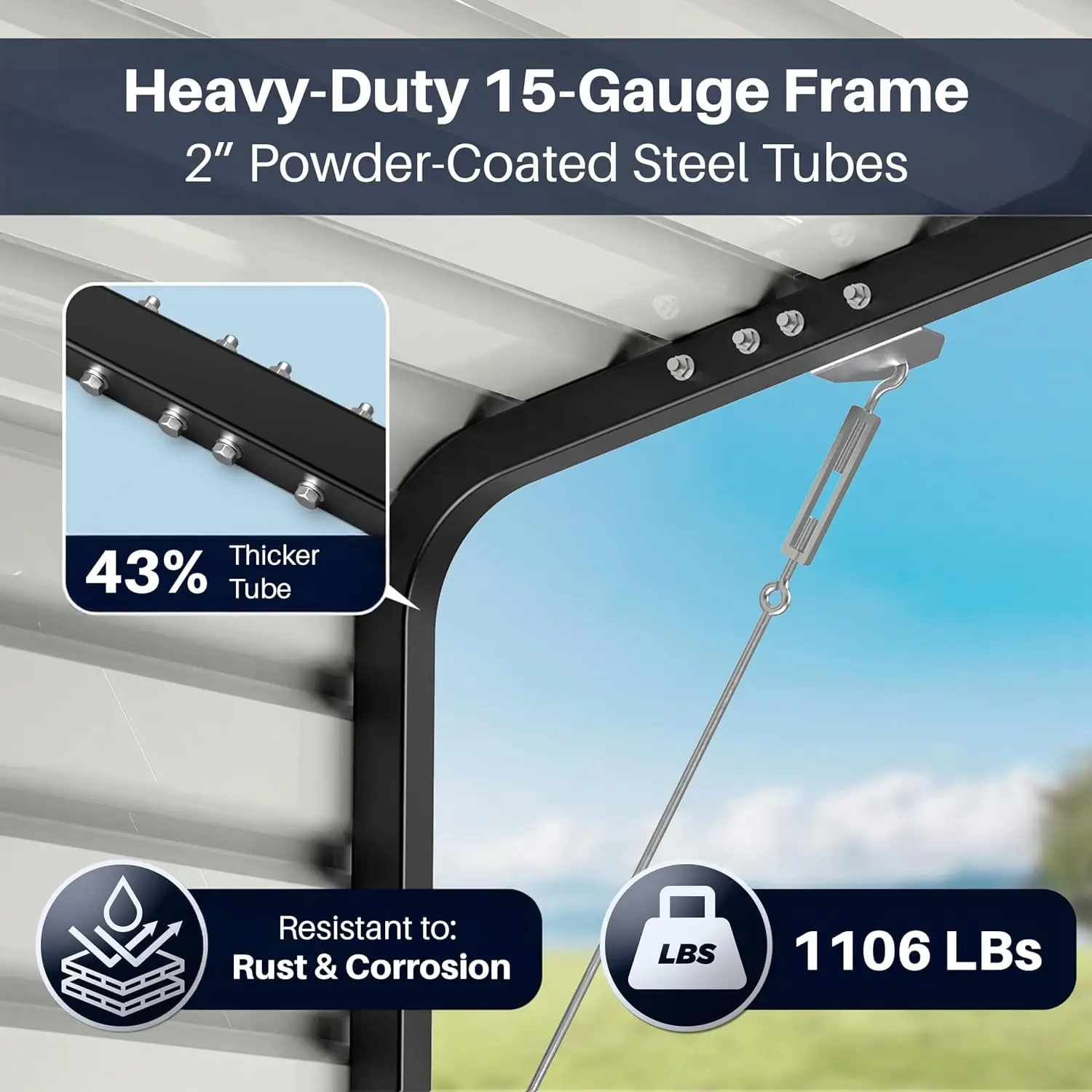 Metal Carport with Roof & Sidewall 12x26x9.6ft Outdoor Vehicle Shelter Storage Tent, Customized
