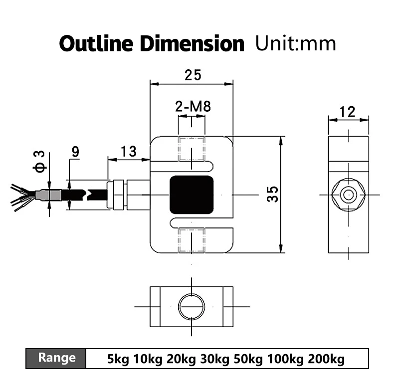 DYLY-107 Force Sensor Small Size for Weighing Compression Industrial Robot Automation Tester S-type Tension Load Cell 5Kg-200Kg