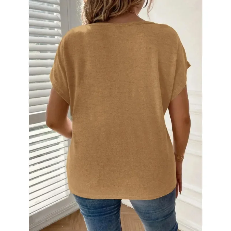 

Плюс размер 1XL-5XL новая женская повседневная однотонная модная универсальная футболка с круглым вырезом на пуговицах