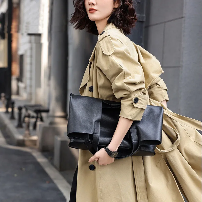 Composite Bag Leather Ladies Messenger Bags Large Capacity Women Tote Black Designer Multi Function Handbag Female Shoulder