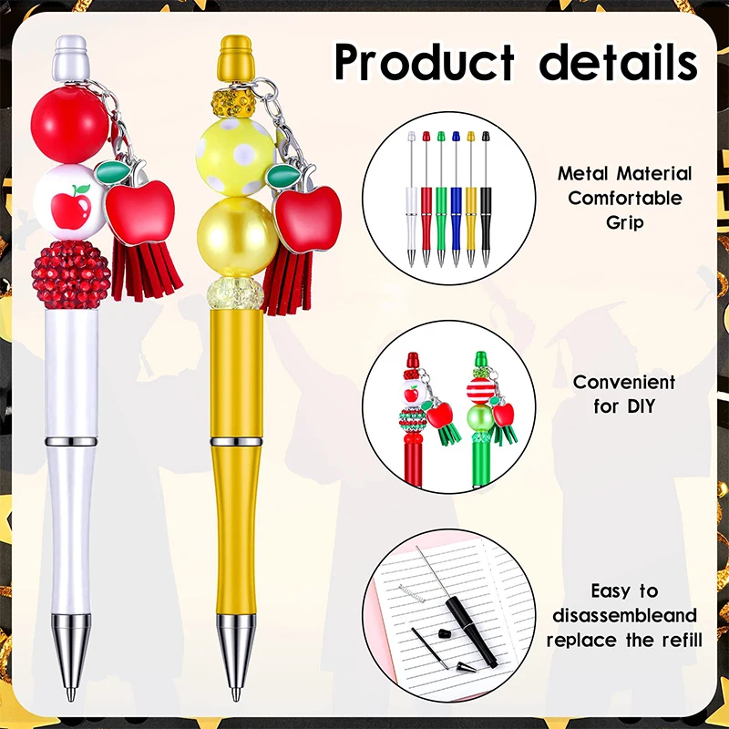 ปากกาลูกปัดพลาสติกปากกาบอลพอยท์60ชิ้นปากกาลูกปัด DIY สำหรับสำนักงานโรงเรียนผู้หญิงเด็กนักเรียนของขวัญ